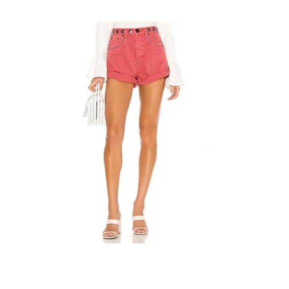 Revolve One Teaspoon Studded Bandits High Waist Denim Short in Coral, sz 28 - Picture 1 of 11